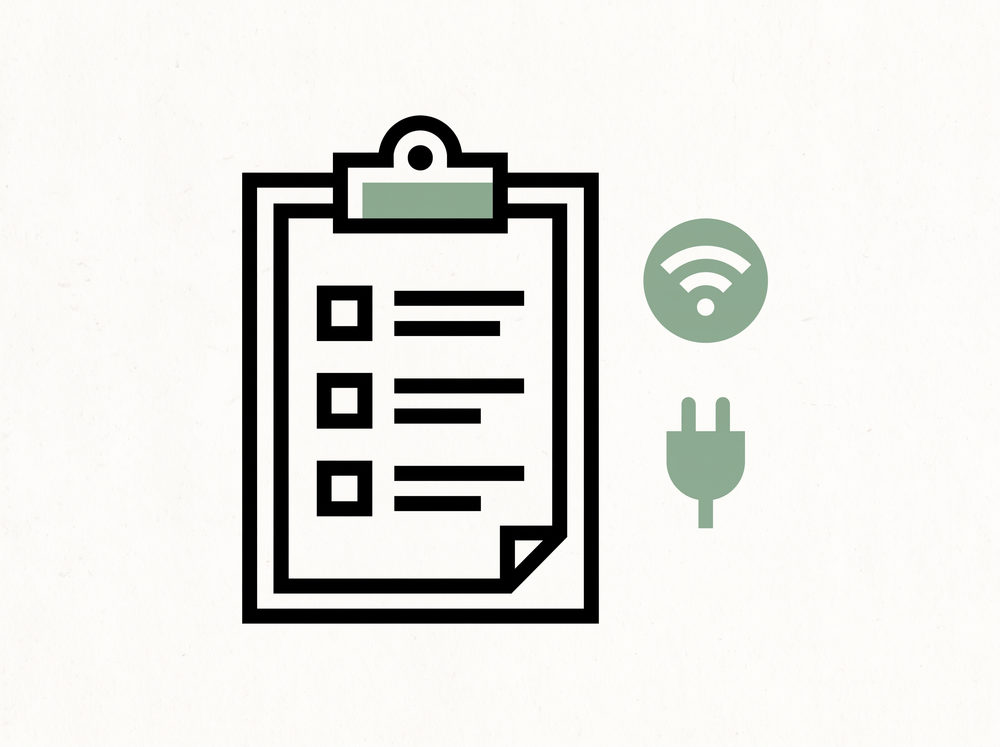 Flat illustration of a checklist with amenity icons