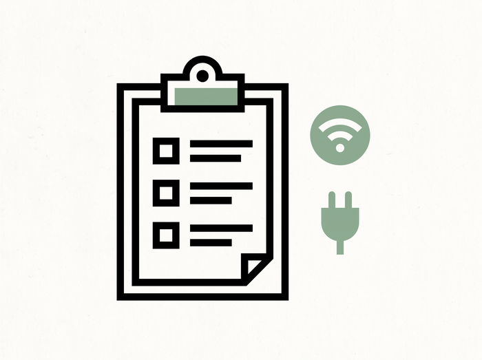 Flat illustration of a checklist with amenity icons