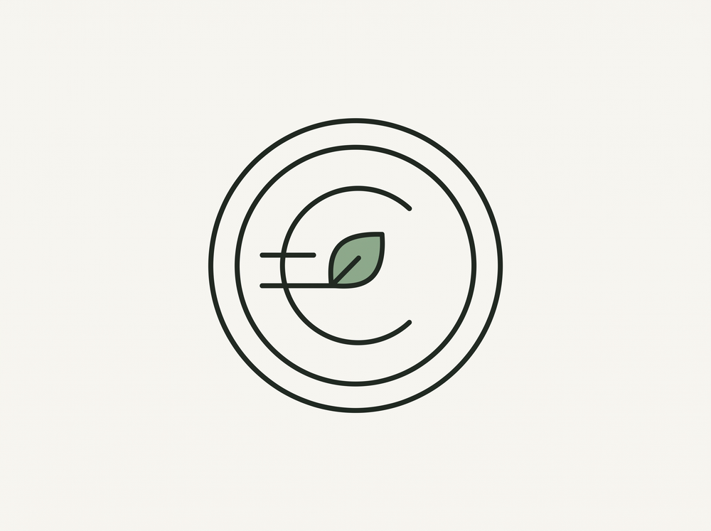 Flat illustration of a coin with a small leaf icon