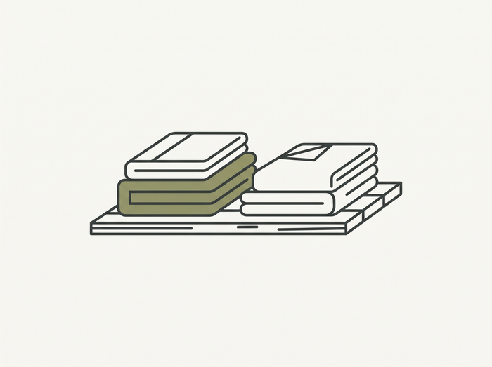 Flat illustration of a stacked shelf with folded linen icon