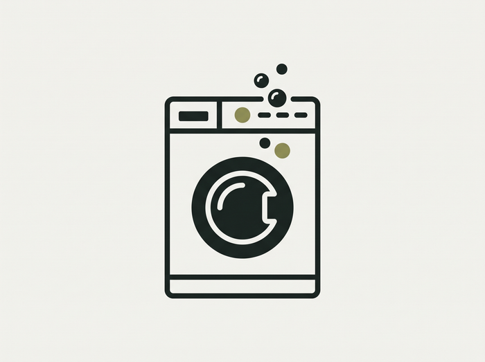 Flat illustration of a washing machine with bubbles icon