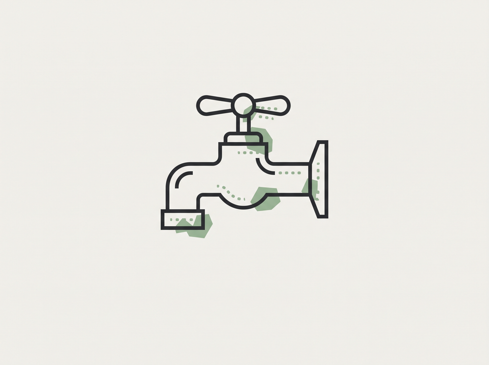Flat illustration of a tap with chalky mineral buildup icon