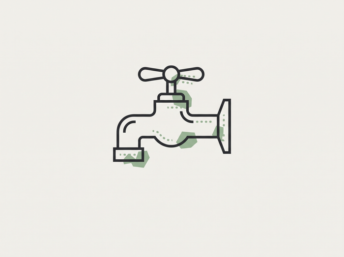 Flat illustration of a tap with chalky mineral buildup icon