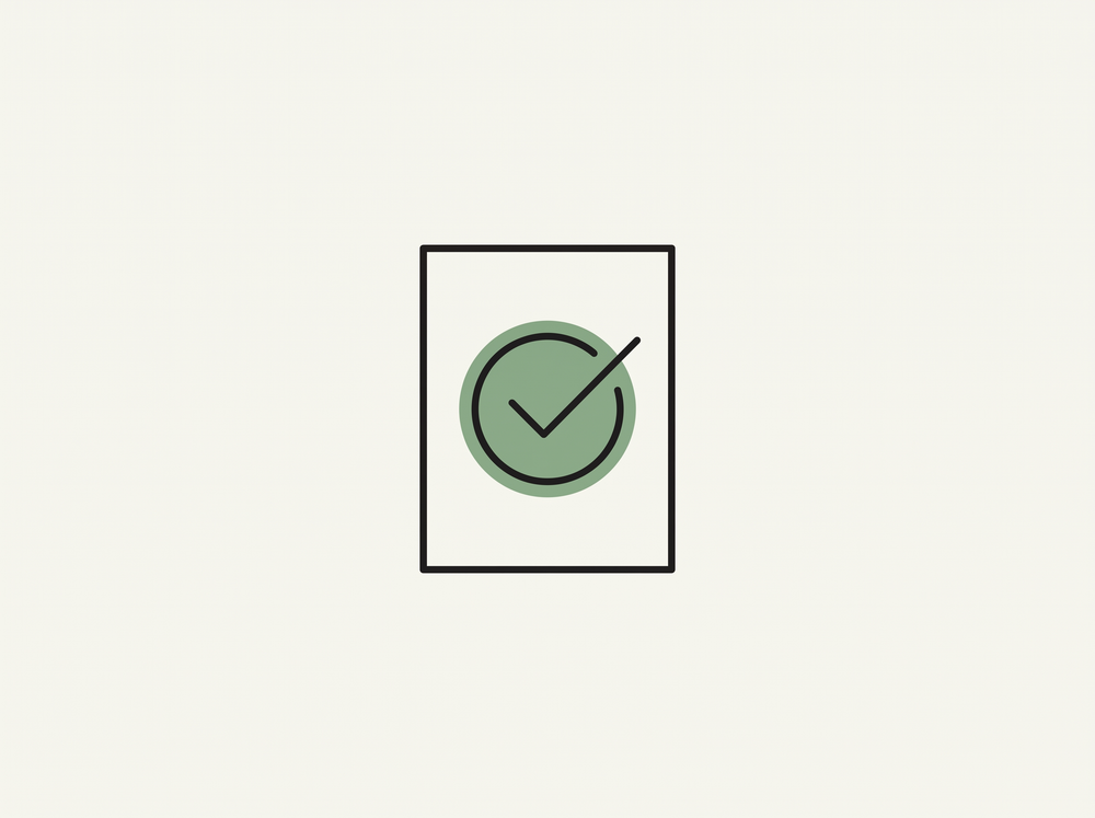 Flat illustration of a licence document with a checkmark