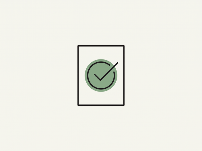 Flat illustration of a licence document with a checkmark