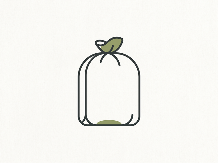 Flat illustration of a bin bag and cleaning supplies bottle