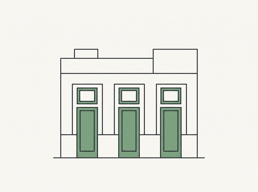 Flat illustration of a Maltese apartment building with several separate front doors