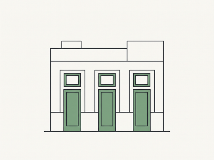 Flat illustration of a Maltese apartment building with several separate front doors