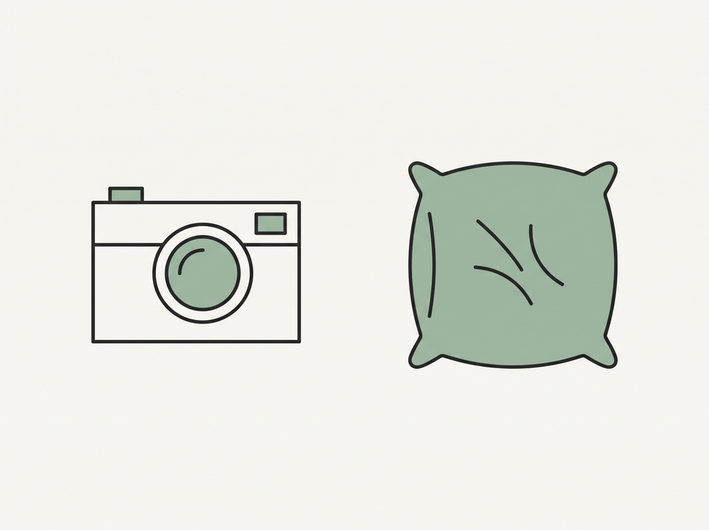 Flat illustration of a camera and a cushion icon