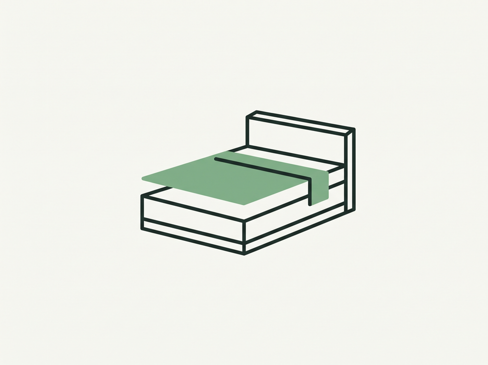 Flat illustration of a thin flat sheet layered over a bed icon
