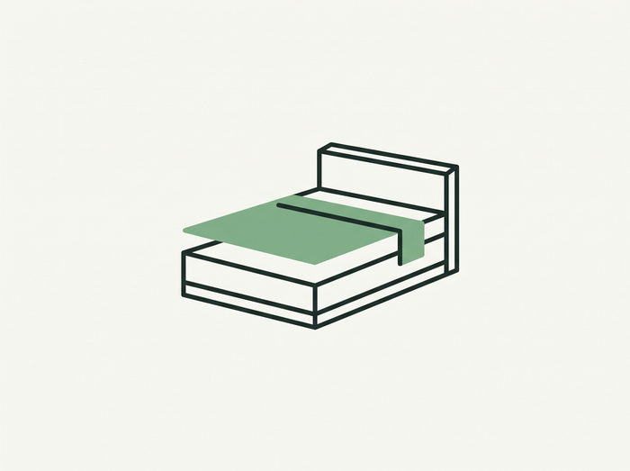 Flat illustration of a thin flat sheet layered over a bed icon