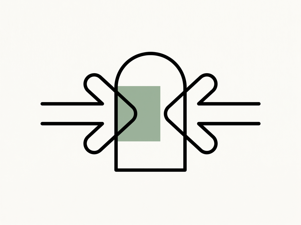 Flat illustration of two arrows meeting in the middle of a doorway