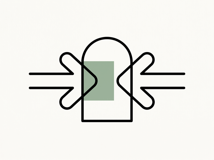 Flat illustration of two arrows meeting in the middle of a doorway