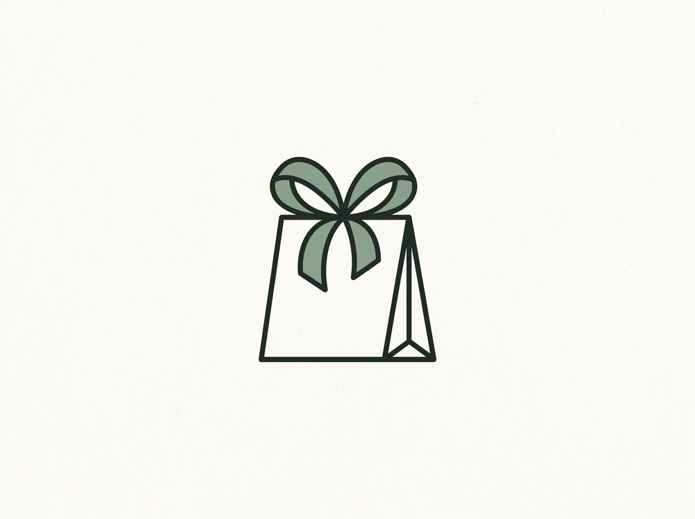 Flat illustration of a small gift bag with a ribbon